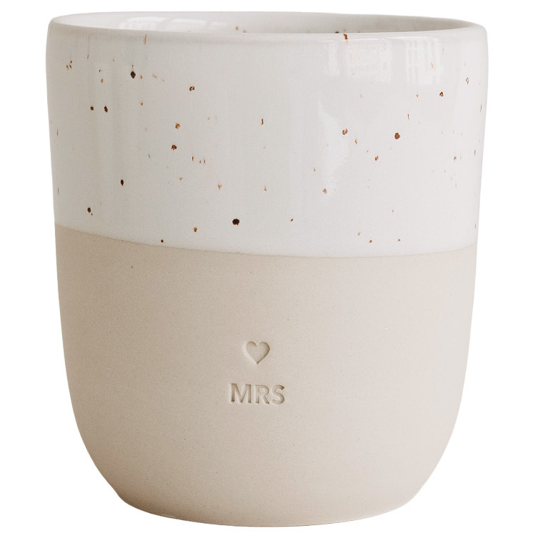 Eulenschnitt Cappuccinobecher mit Aufschrift MRS | Hochzeitsgeschenk aus Steingut | für 320 ml