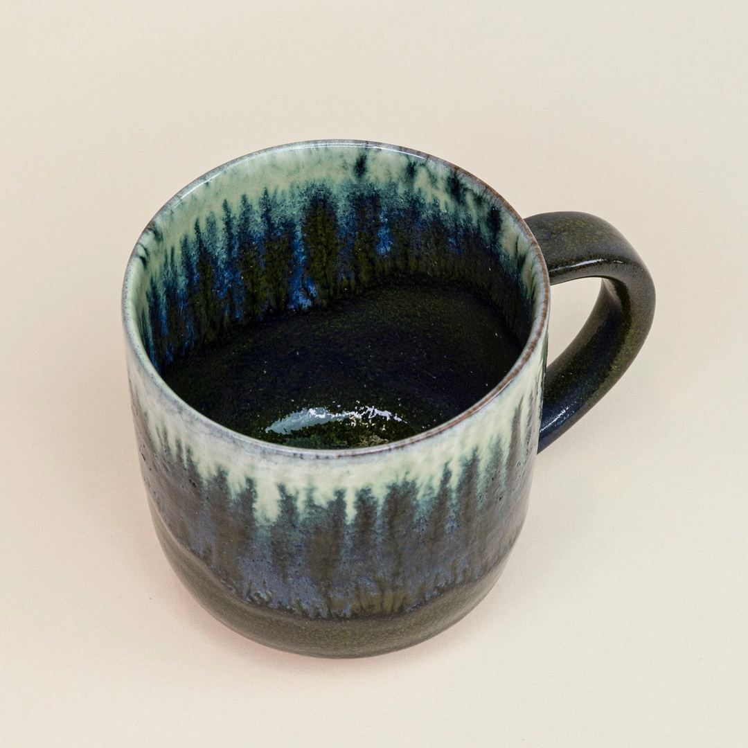 Grain by Grain große Teetasse Serie Azeitona aus Steingut, grün meliert