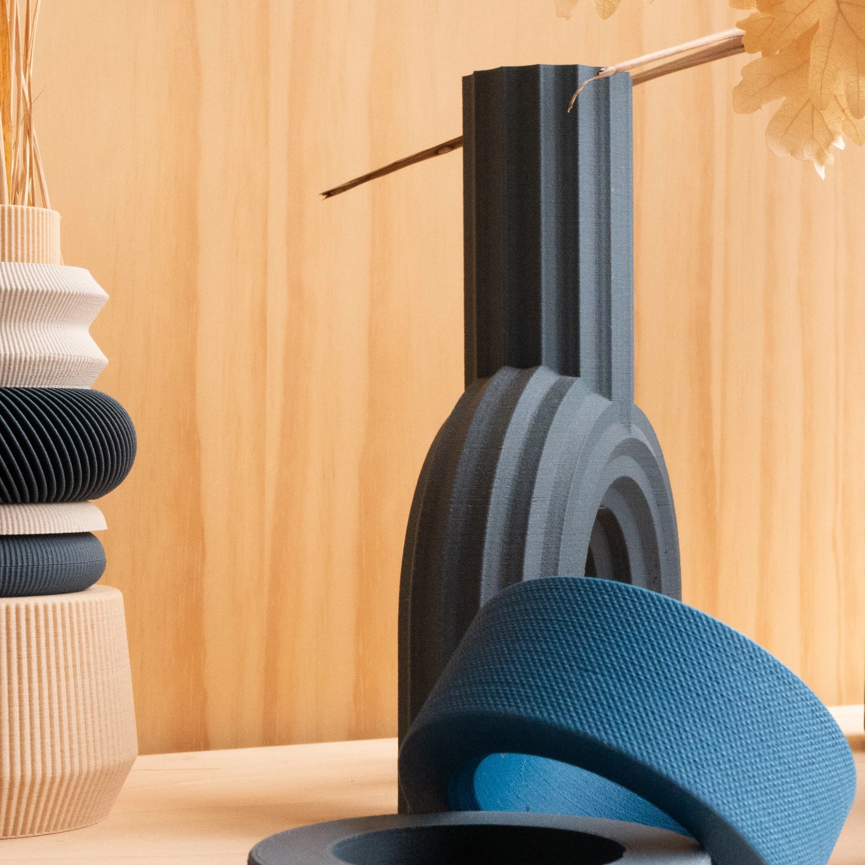 Minimum Design Vase für Trockenblumen ARCH in blau, nachhaltiger 3D-Druck