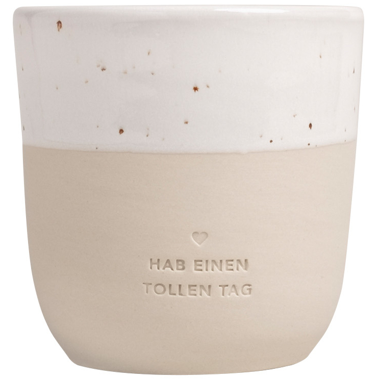 Eulenschnitt Becher aus Steingut | Motiv Hab einen tollen Tag | mit 320 ml perfekt für einen Cappuccino