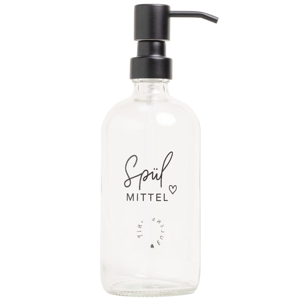 Eulenschnitt Spülmittelspender aus Glas | transparent mit Aufdruck Spülmittel und Herz | für 500 ml Inhalt