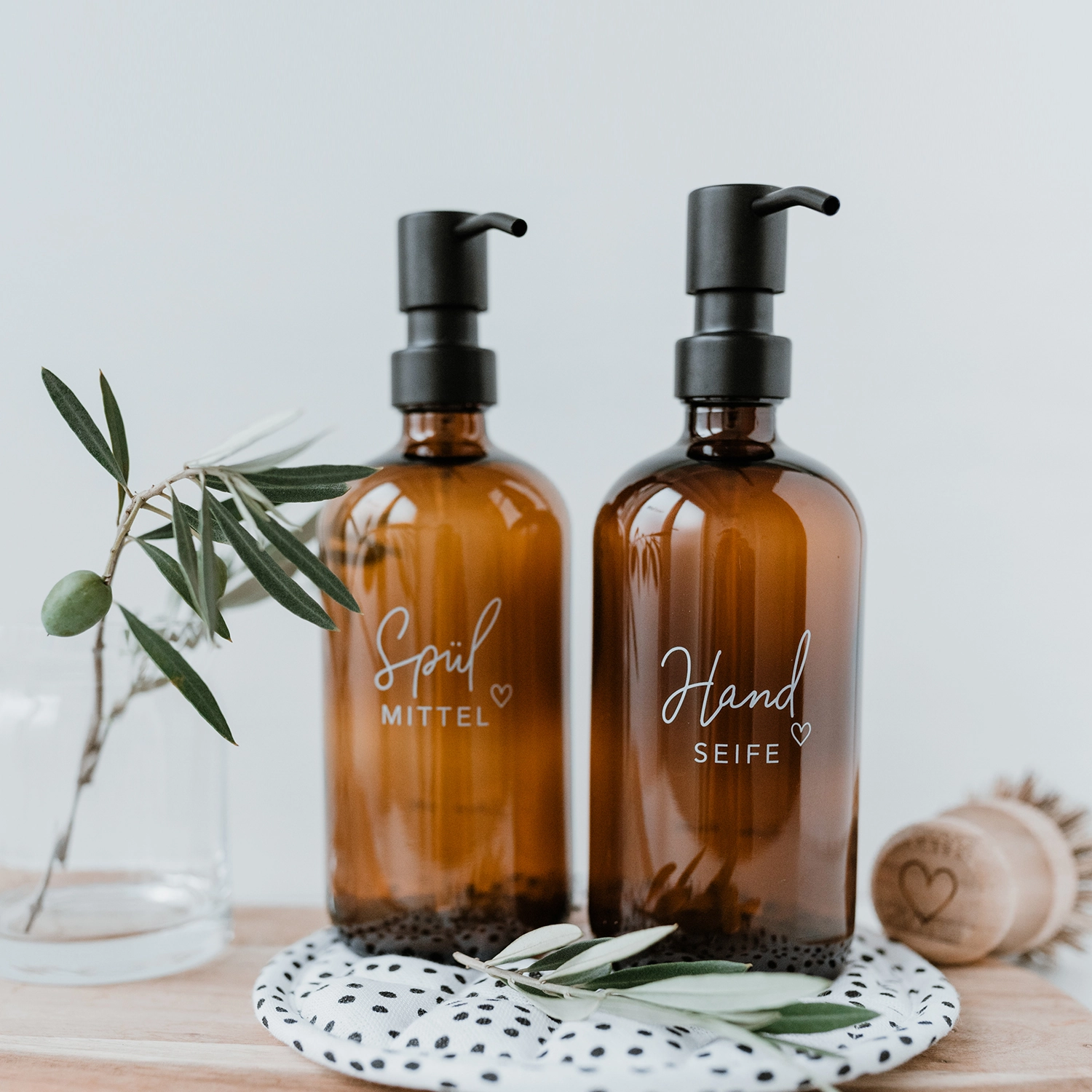 Eulenschnitt Spülmittelspender mit Aufdruck aus Glas, braun, 500 ml