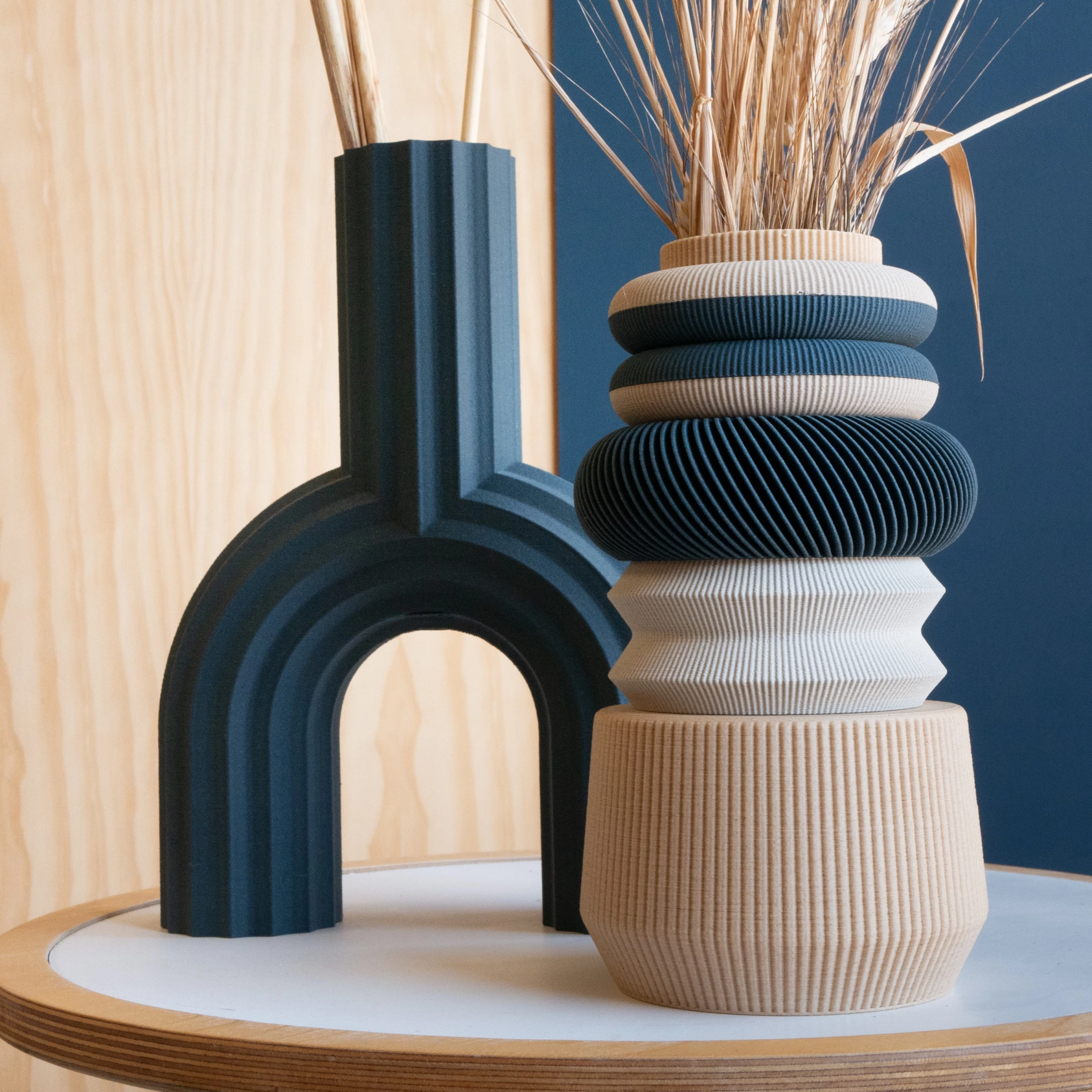 Minimum Design Vase für Trockenblumen ARCH in blau, nachhaltiger 3D-Druck
