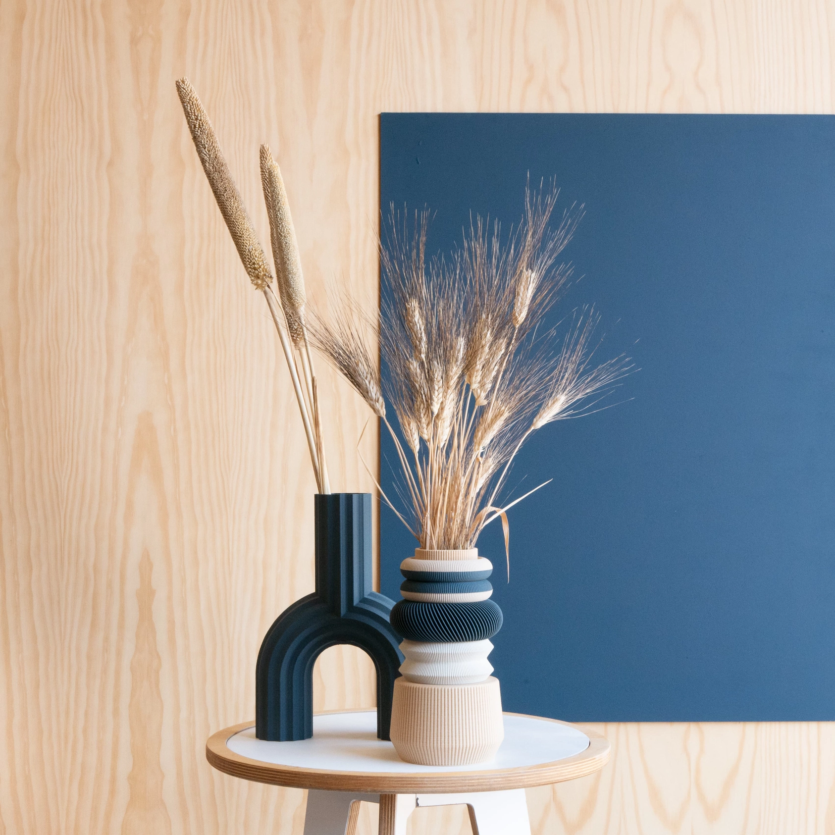 Minimum Design Vase für Trockenblumen ARCH in blau, nachhaltiger 3D-Druck