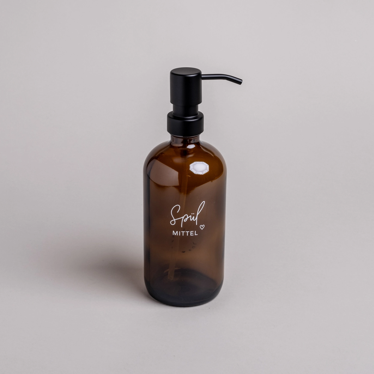 Eulenschnitt Spülmittelspender mit Aufdruck aus Glas, braun, 500 ml