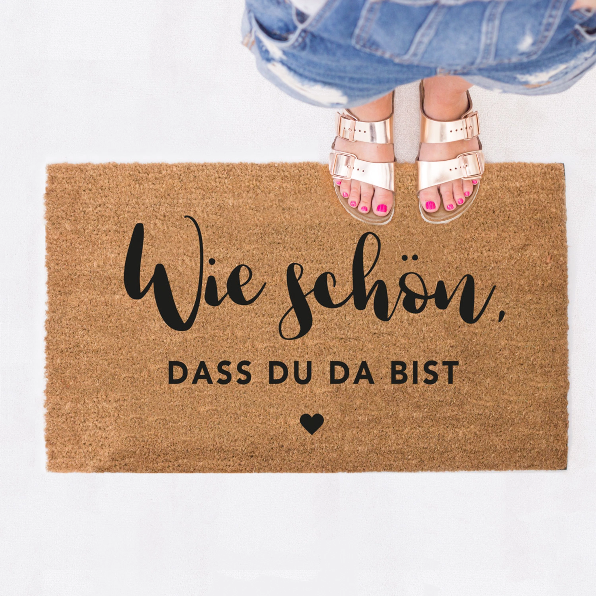 Eulenschnitt Kokos-Fußmatte mit Aufschrift "Wie schön, dass du da bist", rutschfest